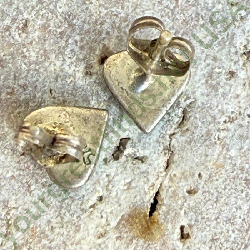 Vintage Zuni Sterling Silver Turquoise Inlay Heart Post Pierced Stud Earrings earrings