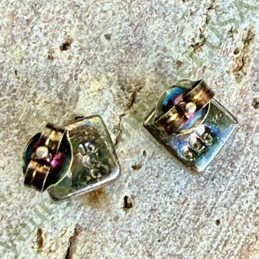 Vintage Zuni Sterling Silver Turquoise Inlay Post Pierced Stud Earrings earrings