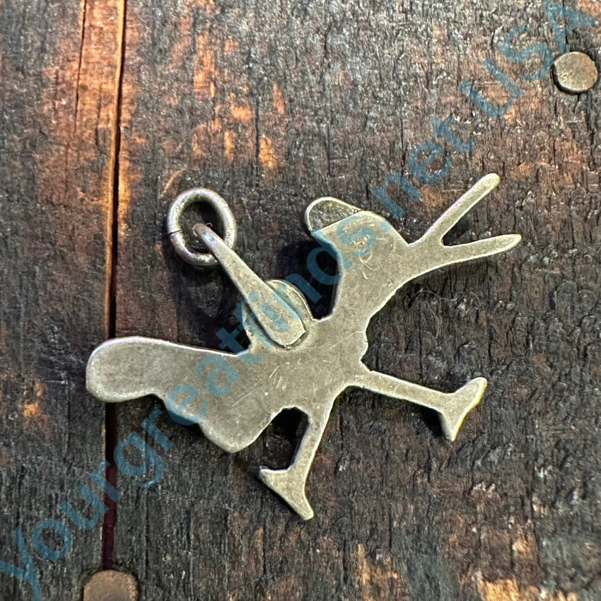 Vintage Zuni Sterling Silver Turquoise Inlay Roadrunner Pendant Charm