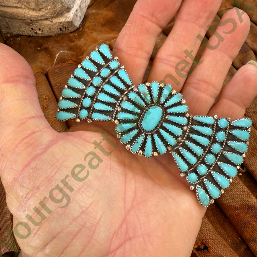 Vintage Zuni Sterling Silver & Turquoise Rosette or Cluster Hair Barrette hair barrette