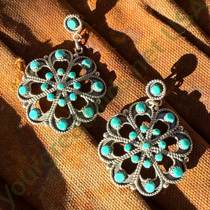 Vintage Zuni Sterling Silver & Turquoise Rosette Pierced Post Earrings earrings