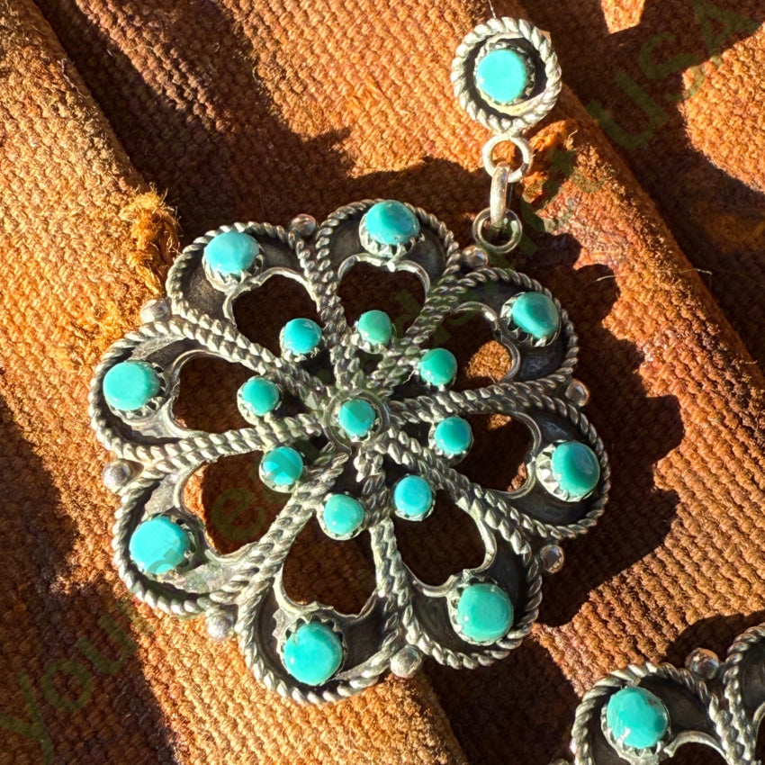 Vintage Zuni Sterling Silver & Turquoise Rosette Pierced Post Earrings earrings