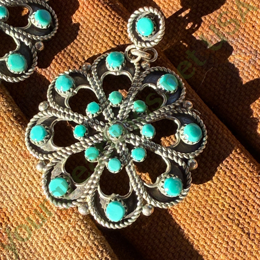 Vintage Zuni Sterling Silver & Turquoise Rosette Pierced Post Earrings earrings
