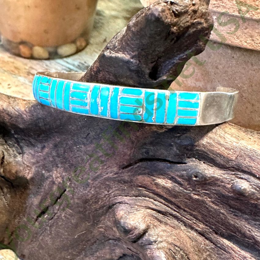 Vintage Zuni Sterling Silver Turquoise Window Pane Bracelet