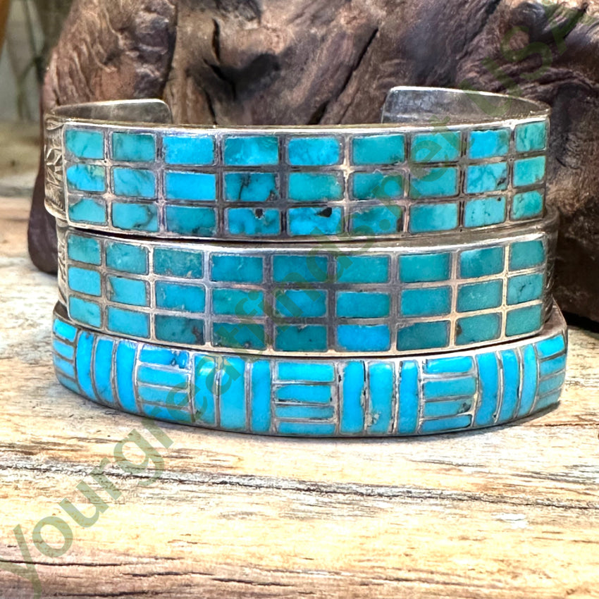 Vintage Zuni Sterling Silver Turquoise Window Pane Bracelet