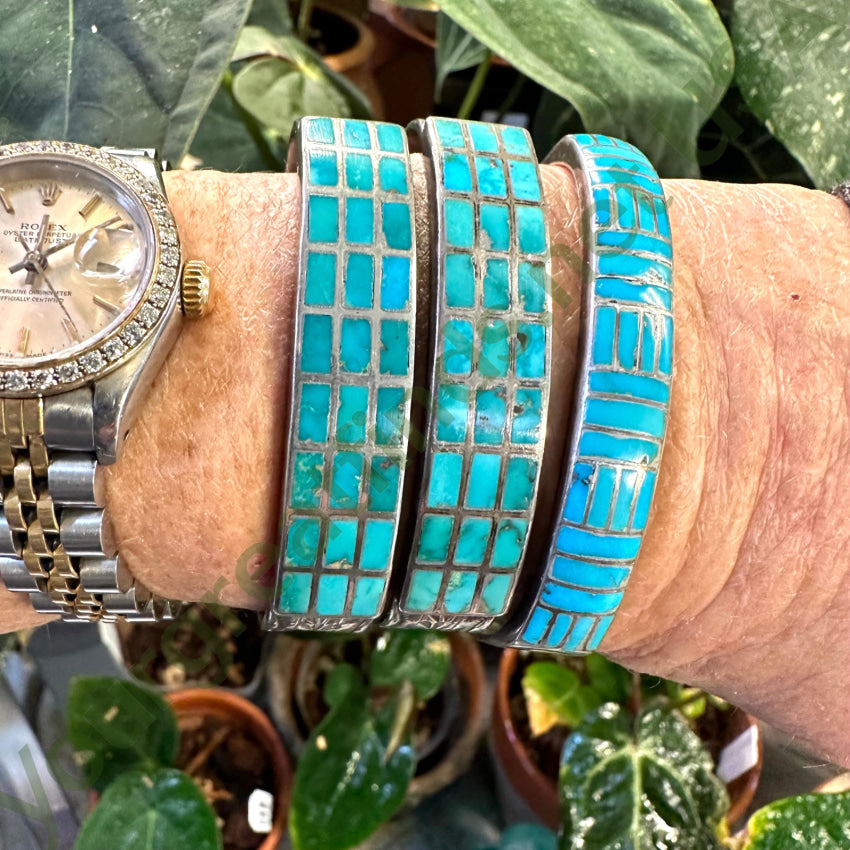 Vintage Zuni Sterling Silver Turquoise Window Pane Bracelet