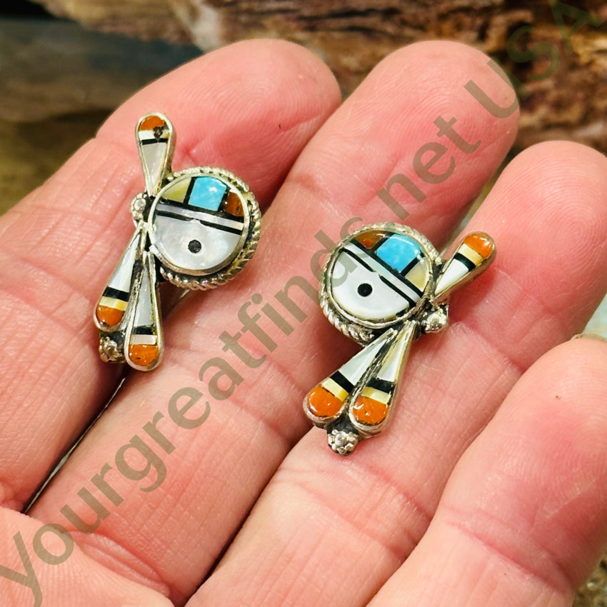 Vintage Zuni Sun God Feather Pierced Post Earrings Sterling