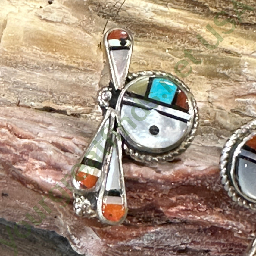 Vintage Zuni Sun God Feather Pierced Post Earrings Sterling