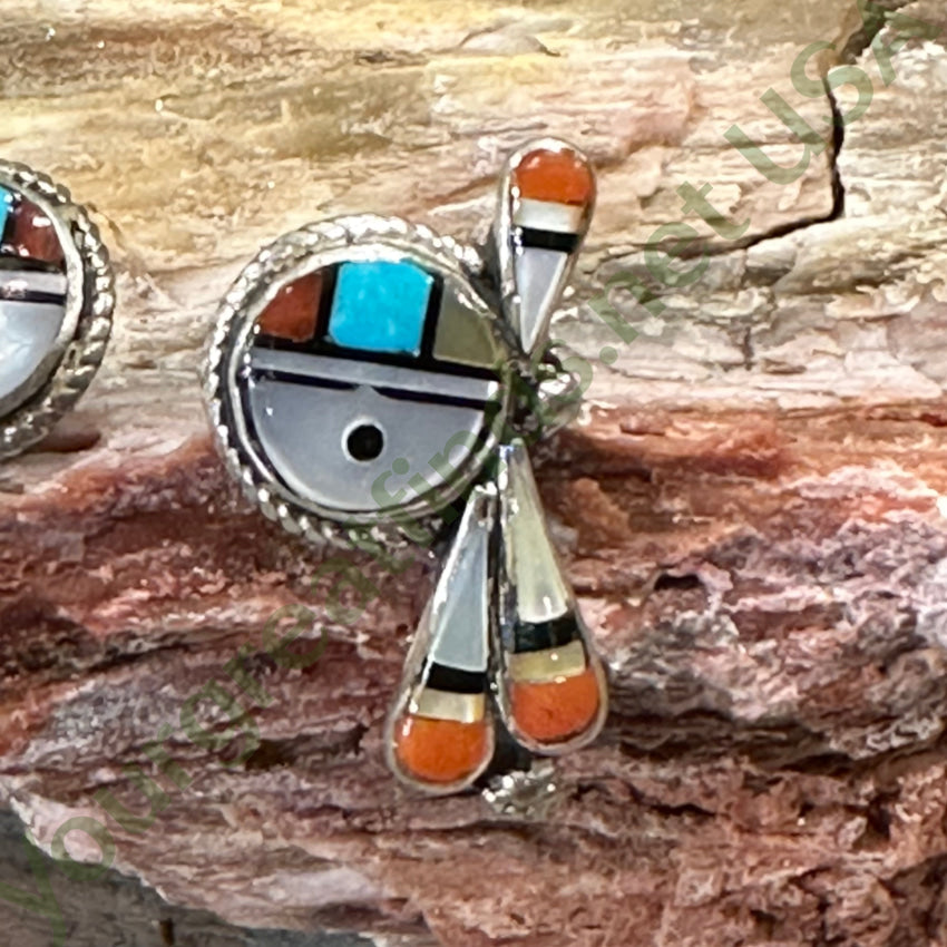 Vintage Zuni Sun God Feather Pierced Post Earrings Sterling