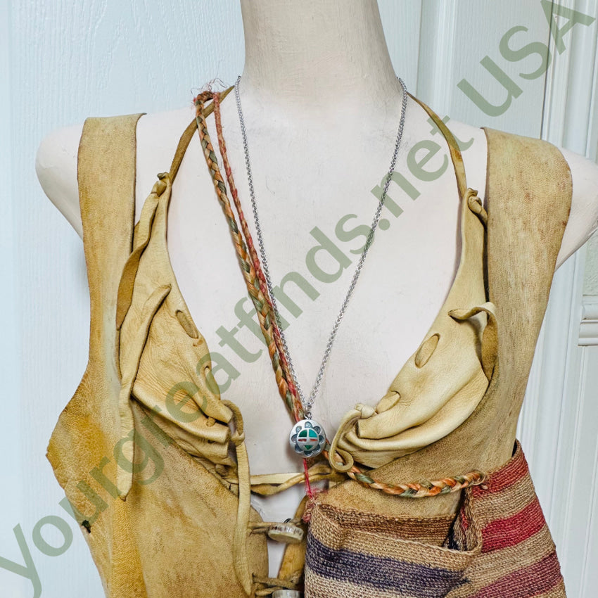 Vintage Zuni Sun God Medallion Necklace Turquoise Inlay