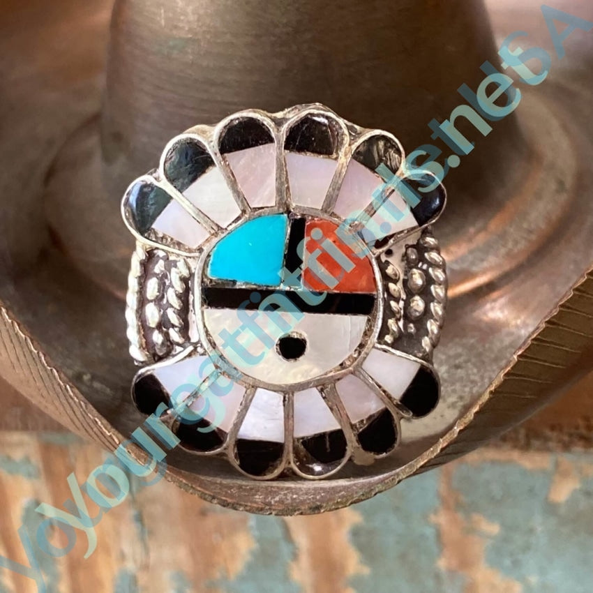 Vintage Zuni Sun God Ring Sterling Silver Inlay Size 6 Yourgreatfinds