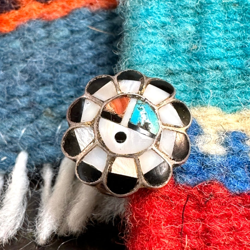 Vintage Zuni Sun God Straight Back Lapel Hat Pin Sterling