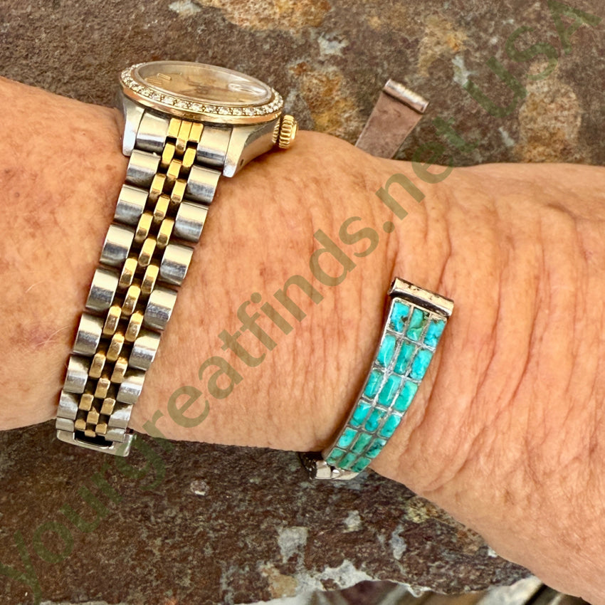 Vintage Zuni Turquoise Corn Row Sterling Silver Watch Band Ladies watch band