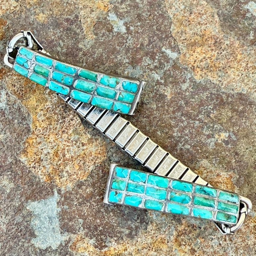 Vintage Zuni Turquoise Corn Row Sterling Silver Watch Band Ladies watch band