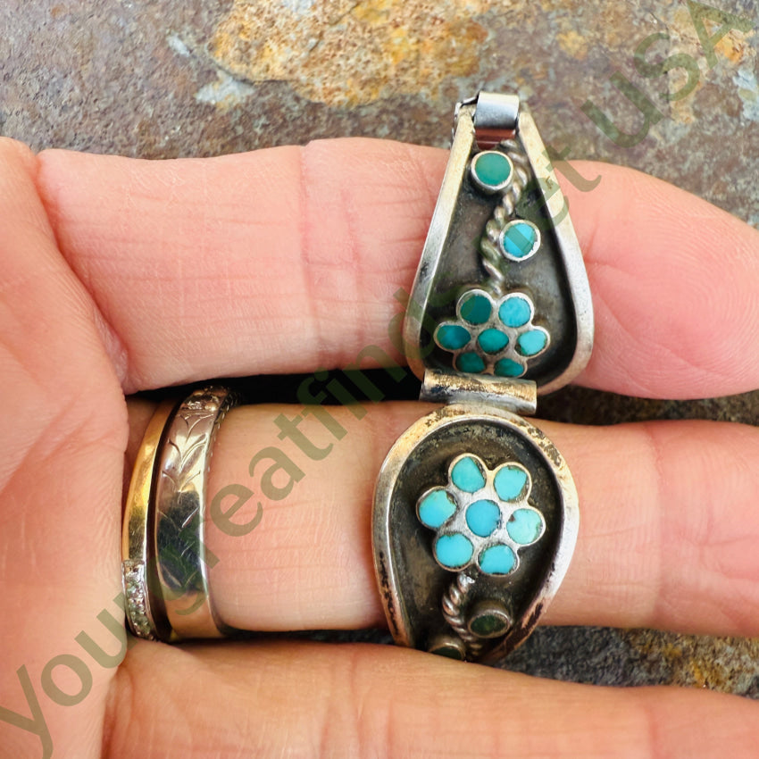 Vintage Zuni Turquoise Dots Flowers Sterling Silver Watch Band Ladies watch band
