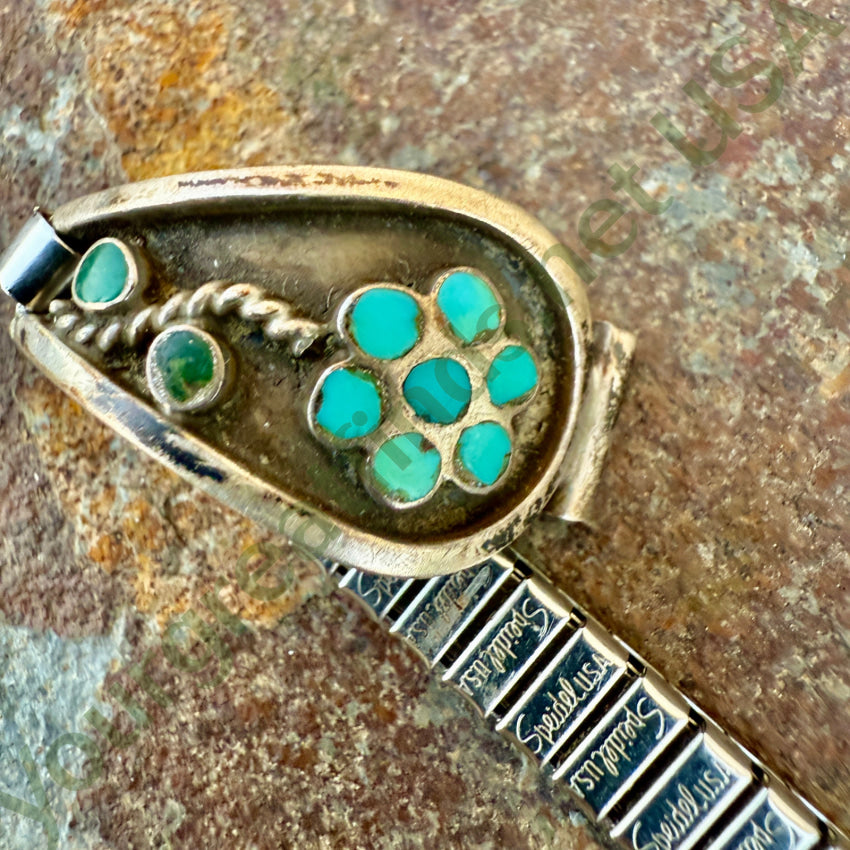 Vintage Zuni Turquoise Dots Flowers Sterling Silver Watch Band Ladies watch band