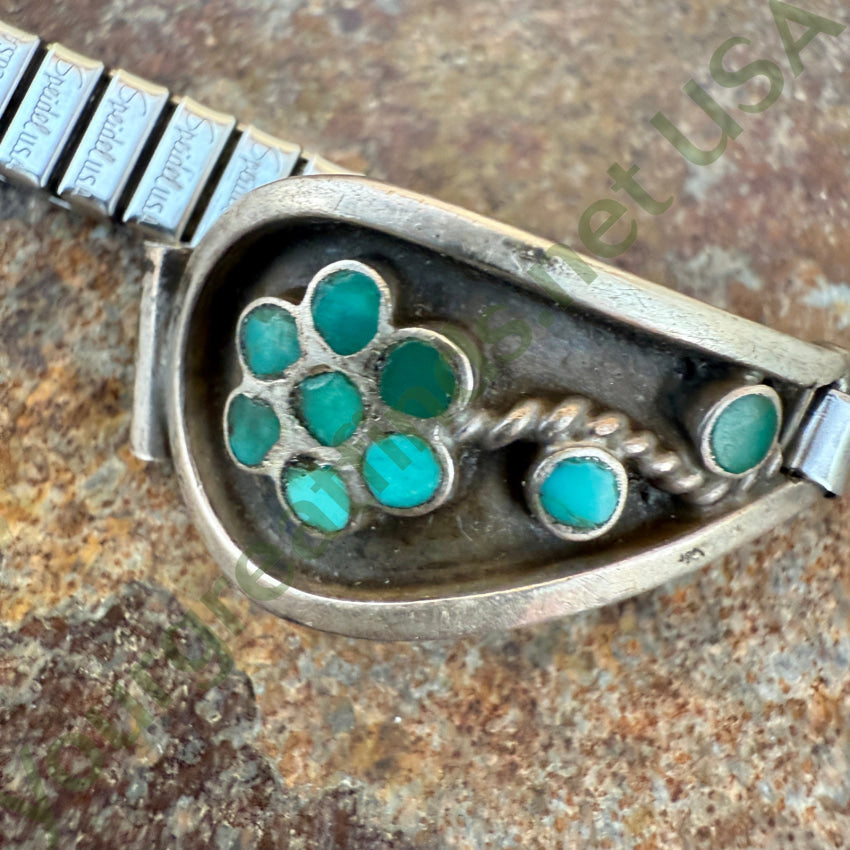 Vintage Zuni Turquoise Dots Flowers Sterling Silver Watch Band Ladies watch band