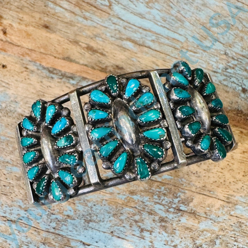 Vintage Zuni Turquoise Rosette Bracelet Sterling Silver Chavez