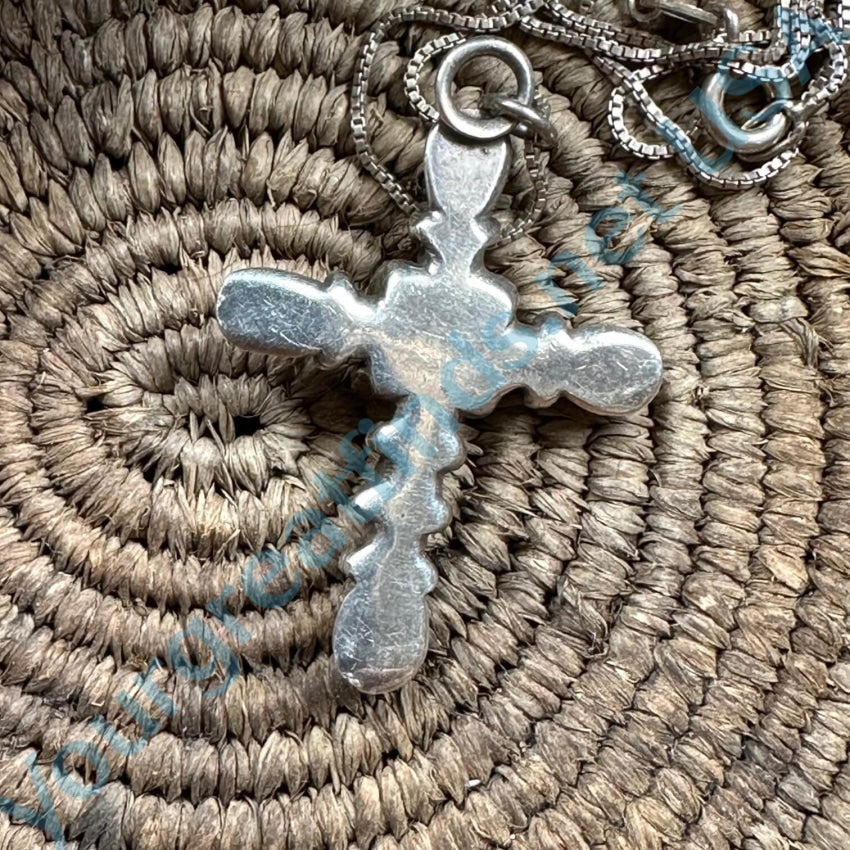 Vintage Zuni Turquoise Sterling Silver Cross Necklace