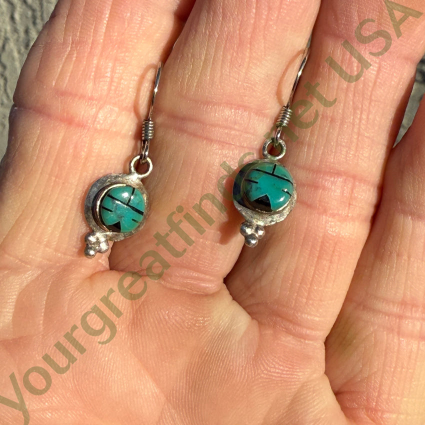 Vintage Zuni Turquoise Sun God Earrings Sterling Silver Art Acoya earrings