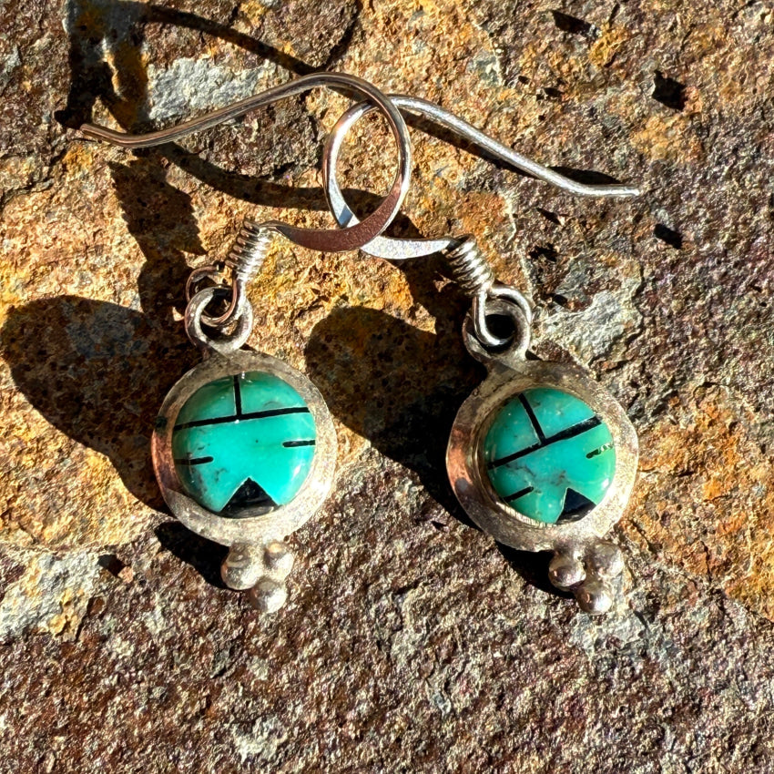 Vintage Zuni Turquoise Sun God Earrings Sterling Silver Art Acoya earrings