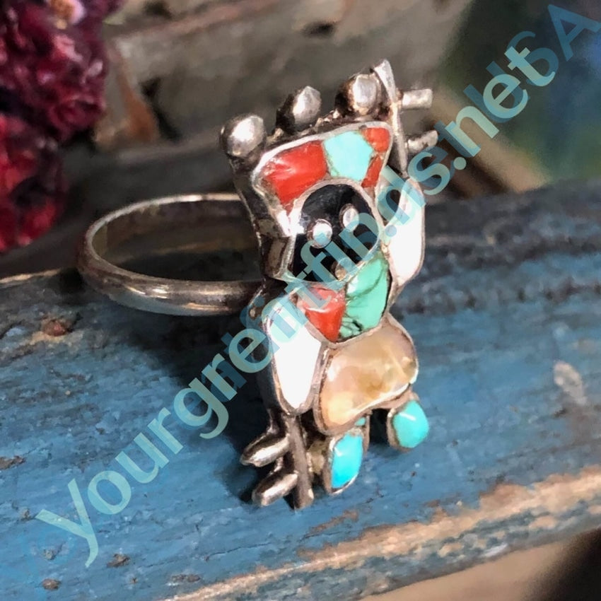 Vintage Zuni Wide Head Kachina Ring Sterling Silver Inlay Yourgreatfinds