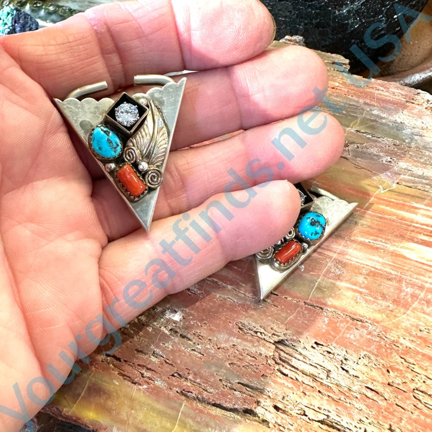 Vintage Navajo authentic turquoise and coral silver deals ring and collar tips native