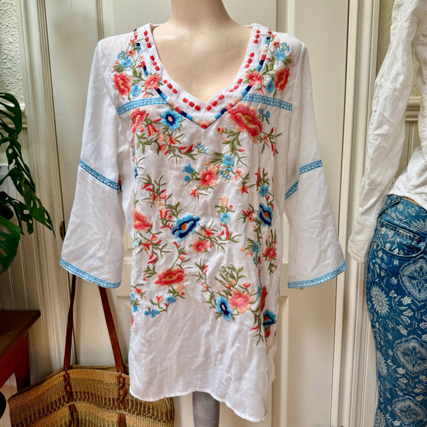 White Cotton Embroidered Top by Paparazzi by Biz blouse