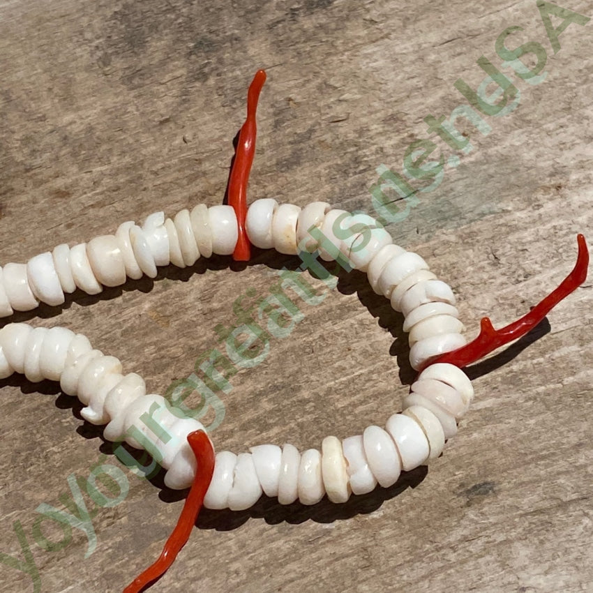 White Hawaiian Puka Shell and Red Branch Coral Choker Necklace 1970s Yourgreatfinds