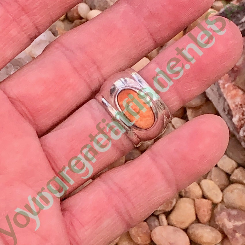 Wide Band Ring in 950 Fine Silver with Sponge Coral Size 6 3/4 Yourgreatfinds