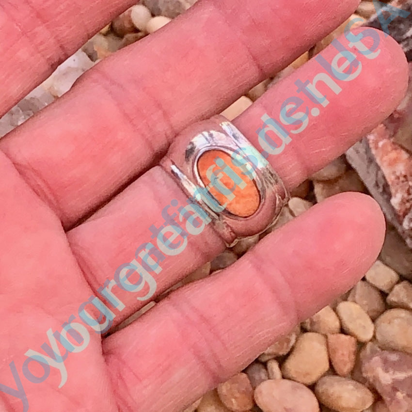 Wide Band Ring in 950 Fine Silver with Sponge Coral Size 6 3/4 Yourgreatfinds