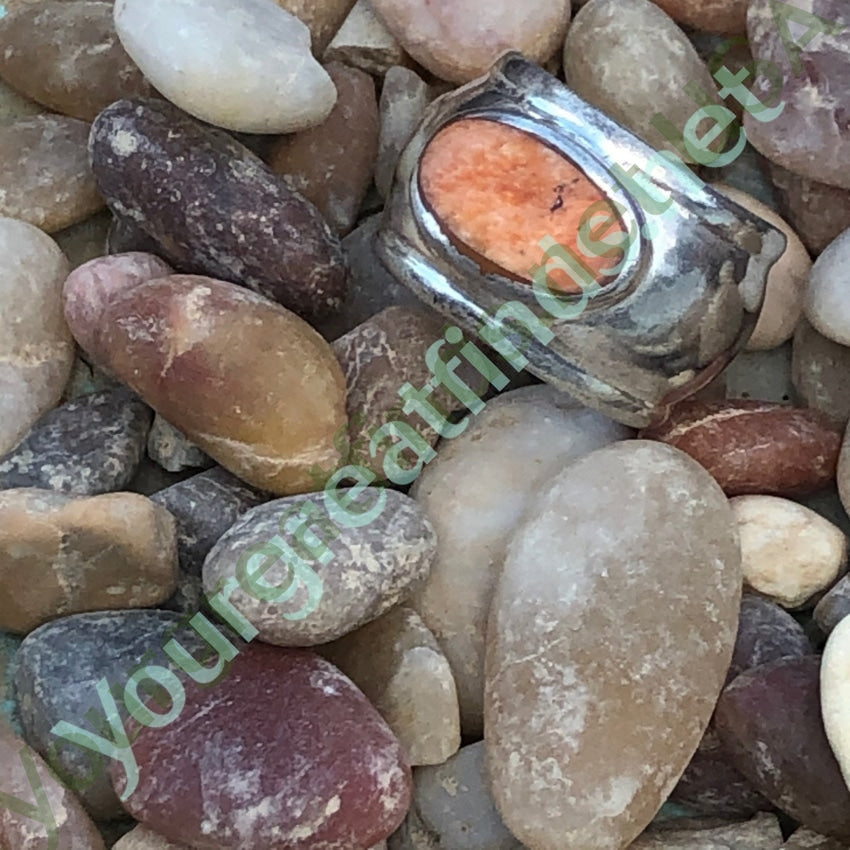 Wide Band Ring in 950 Fine Silver with Sponge Coral Size 6 3/4 Yourgreatfinds