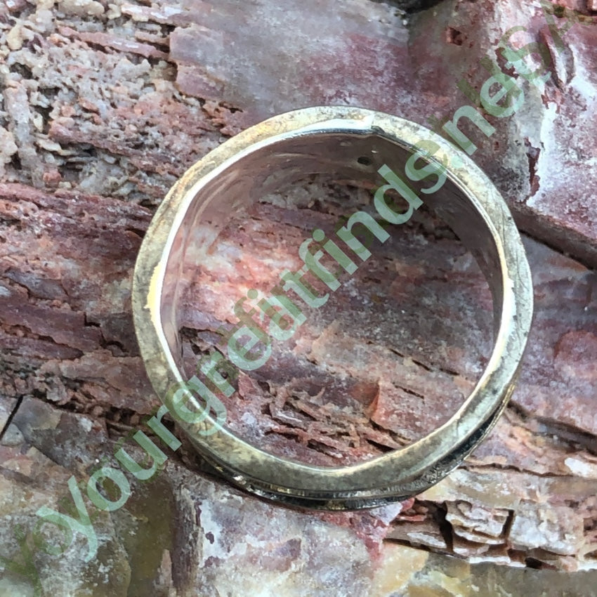 Wide Band Ring with Sterling Silver Overlay Design Size: 8.5 Yourgreatfinds