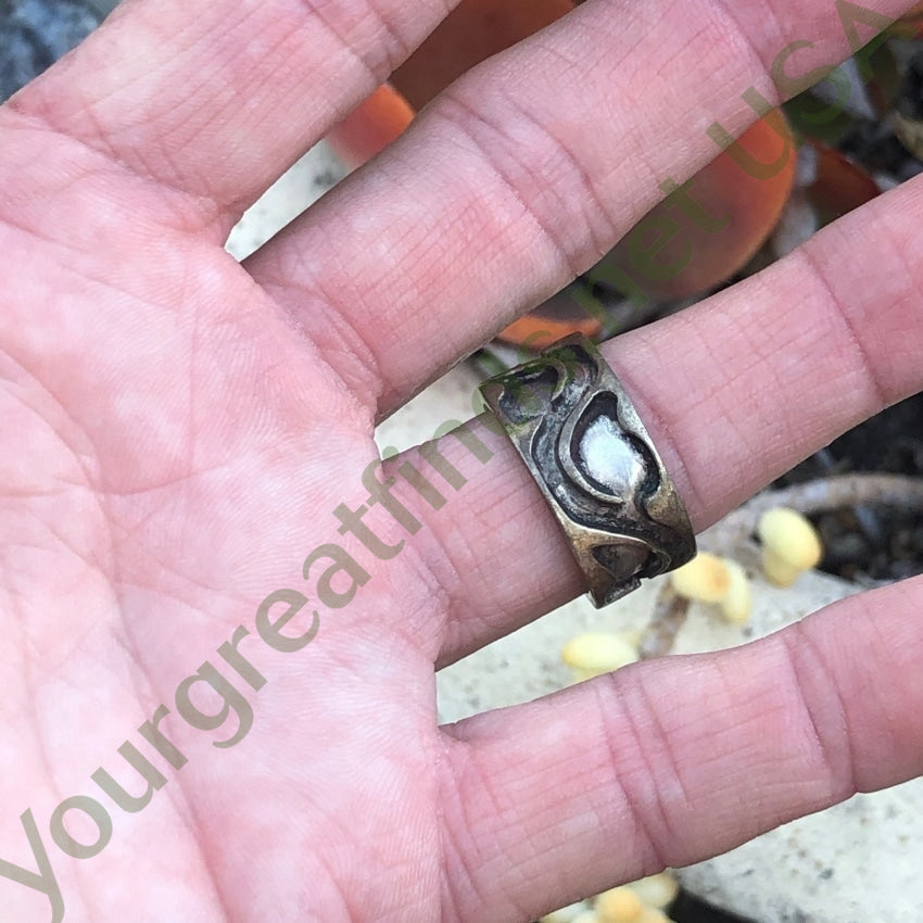 Wide Band Ring with Sterling Silver Overlay Design Size: 8.5 Yourgreatfinds