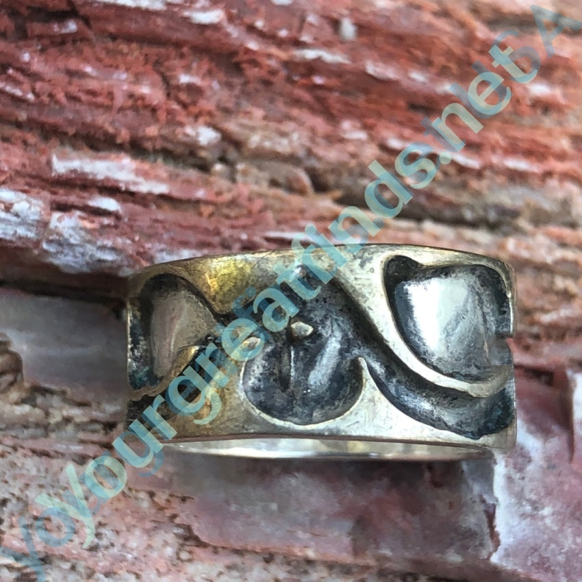 Wide Band Ring with Sterling Silver Overlay Design Size: 8.5 Yourgreatfinds
