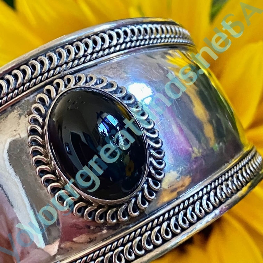 Wide Sterling Silver Black Onyx Cuff Bracelet Yourgreatfinds