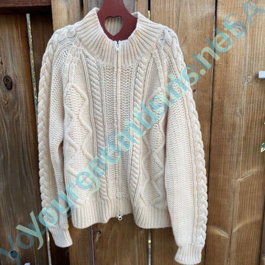 Wool Fisherman Sweater with Zip Front Bloomingdale's Large 