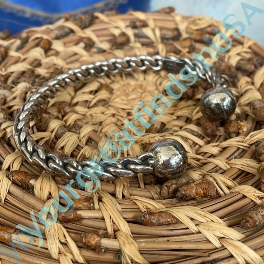 Woven 950 Sterling Silver Wire Cuff Bracelet with Orb Terminals Mexico Yourgreatfinds