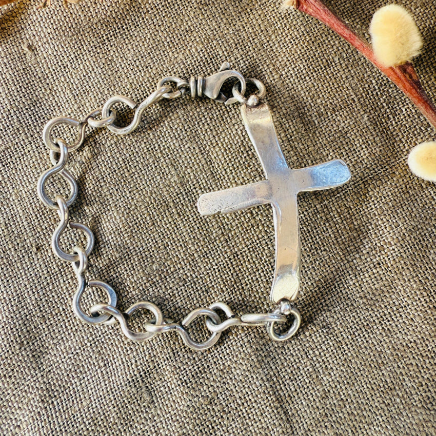 Wrought Sterling Silver Cross Chain Bracelet bracelet