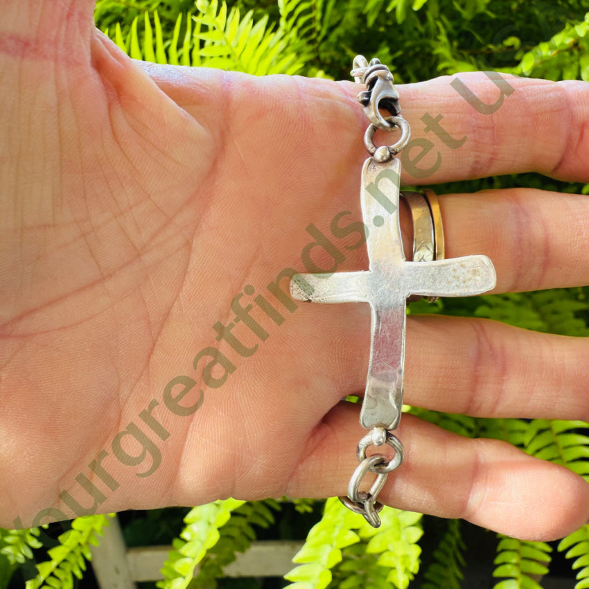 Wrought Sterling Silver Cross Chain Bracelet bracelet