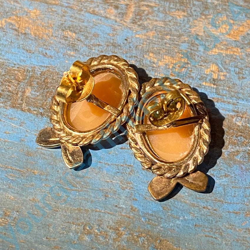 Yellow Gold Filled Carved Shell Cameo Pierced Earrings