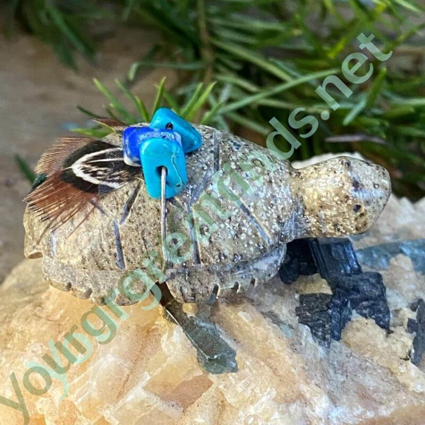 Zuni Carved Jasper Desert Tortoise Totem with Turquoise Yourgreatfinds