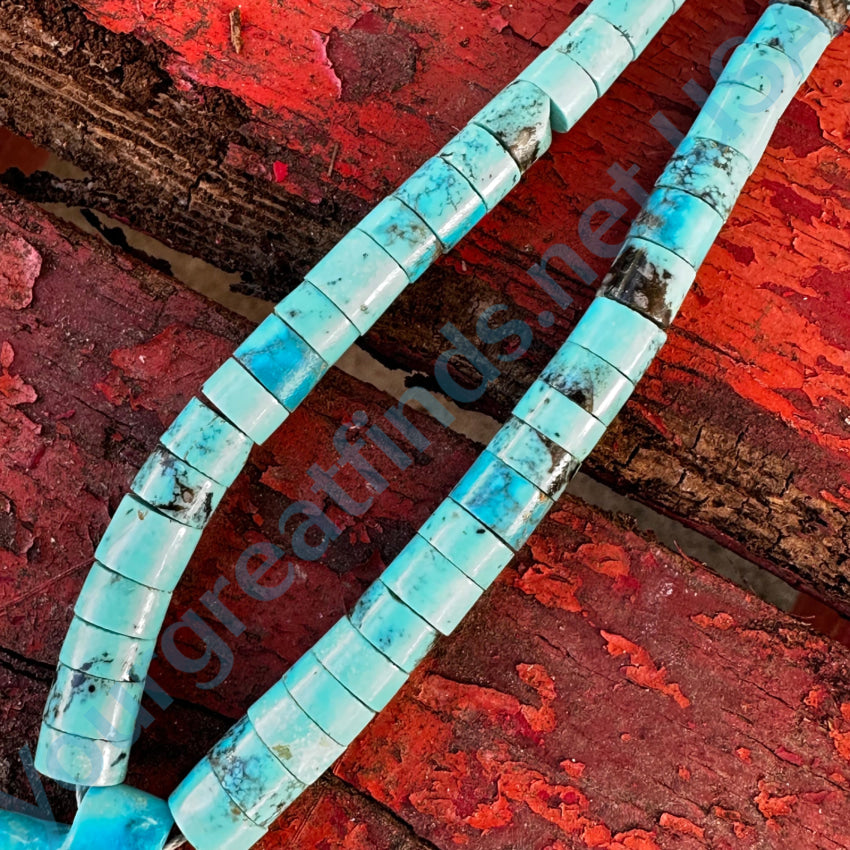 Zuni Carved Turquoise Feather & Heishi Bead Necklace Necklace