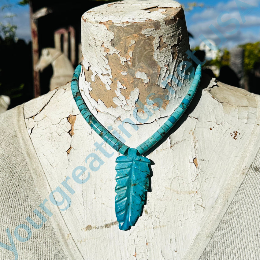 Authentic Heishi Carved Turquoise Necklace