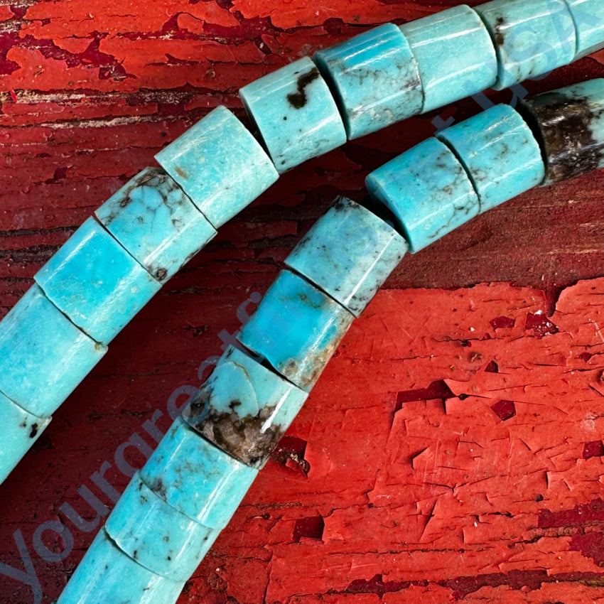 Zuni Carved Turquoise Feather & Heishi Bead Necklace Necklace