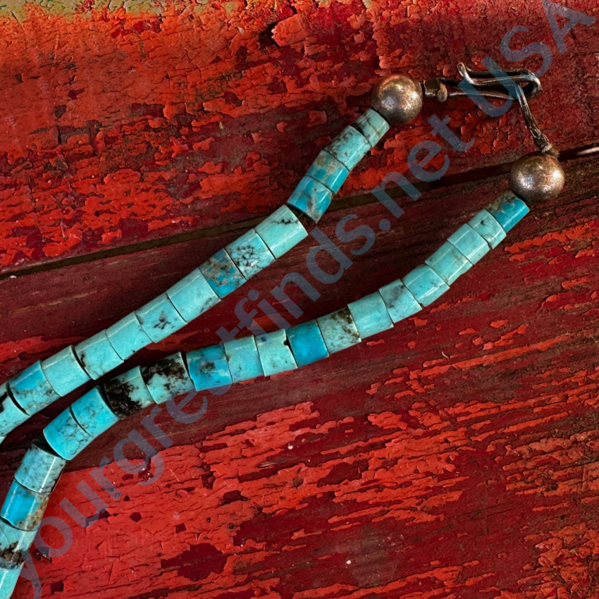 Zuni Carved Turquoise Feather & Heishi Bead Necklace Necklace