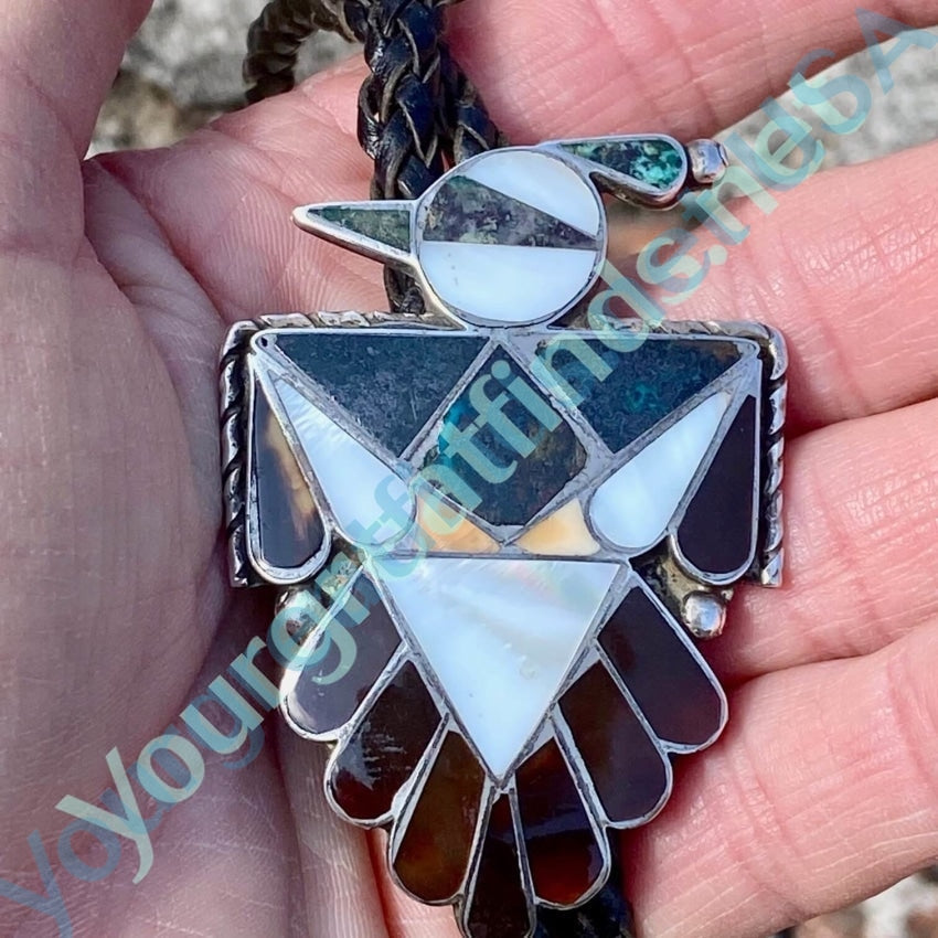 Zuni Channel INlay Peyote Bird Bolo Tie in Sterling Silver Yourgreatfinds