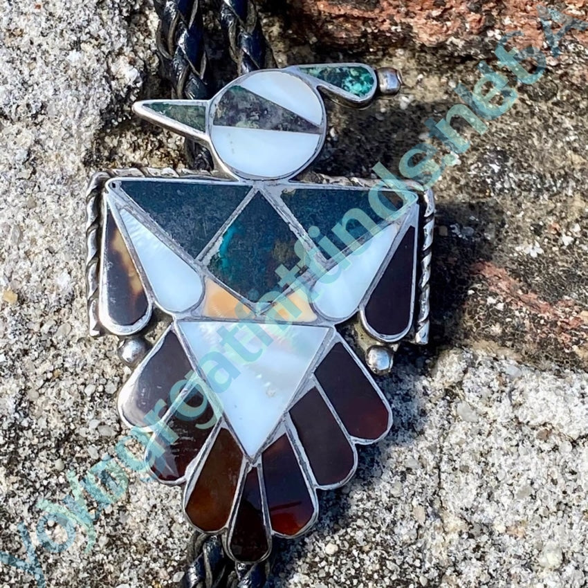 Zuni Channel INlay Peyote Bird Bolo Tie in Sterling Silver Yourgreatfinds