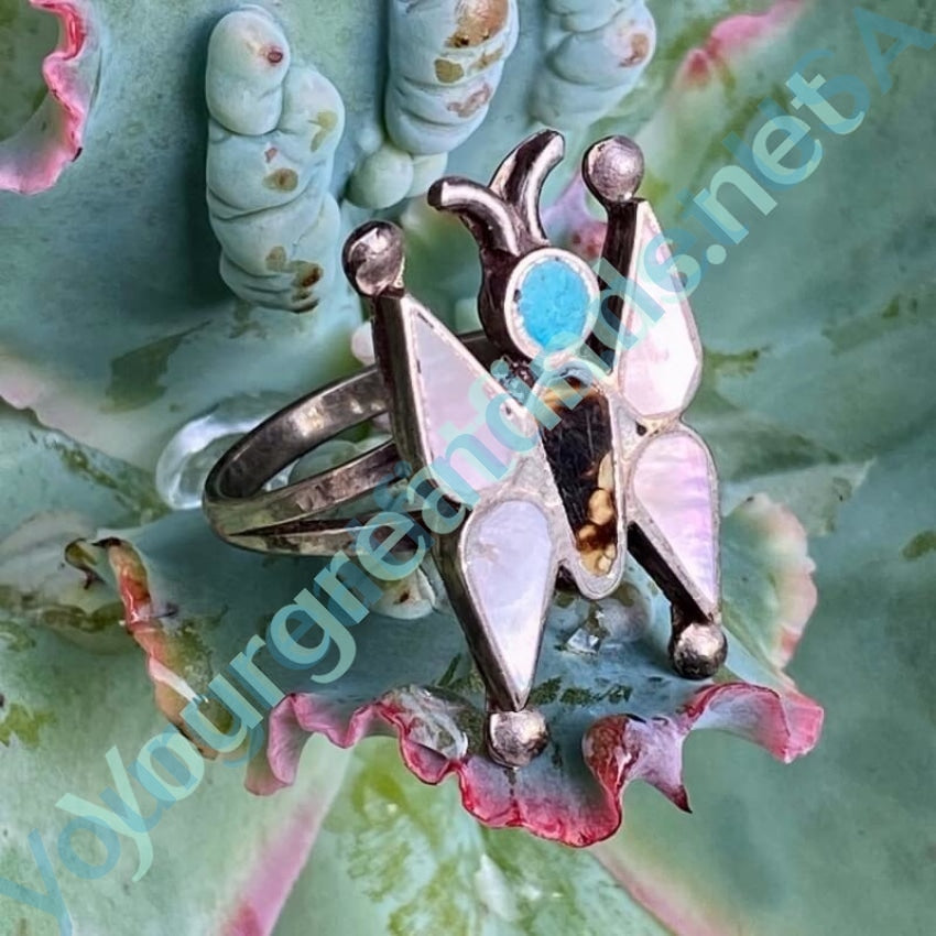 Zuni Inlay Butterfly Ring in Sterling Silver Size: 9 1/2 Yourgreatfinds