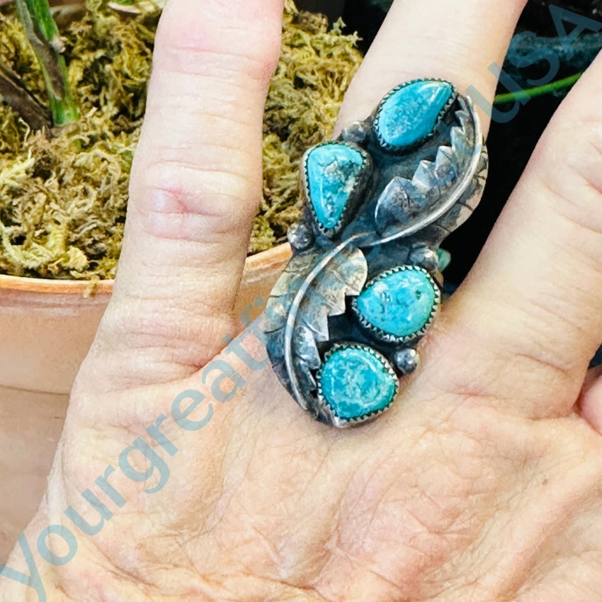 Vintage Sterling Silver and Four-Stone Turquoise popular Ring Size 8